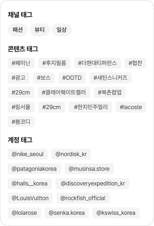 채널, 콘텐츠, 계정 태그