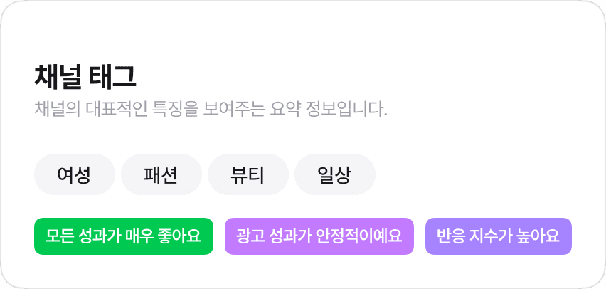 AI가 분석한 채널의 요약 정보를 보여주는 UI